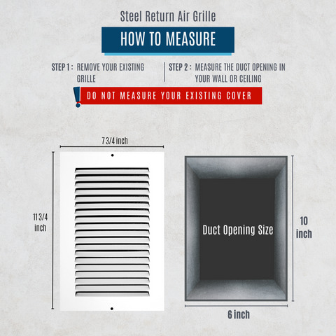 6"x10" White Steel Return Air Grille, High-Airflow HVAC Cold Air Intake for Wall & Ceiling