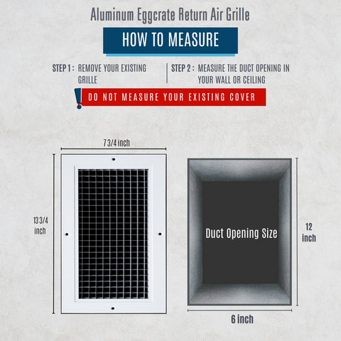 6"x12" White Aluminum Eggcrate Return Air Grille, Low-Noise High-Airflow Rust-Proof Vent Cover