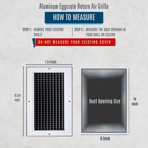 6"x14" White Aluminum Eggcrate Return Air Grille, Low-Noise High-Airflow Rust-Proof Vent Cover
