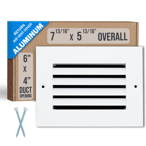 6"x4" White Aluminum Rust-Free Return Air Grille, High-Airflow HVAC Cold Air Intake for Wall & Ceiling