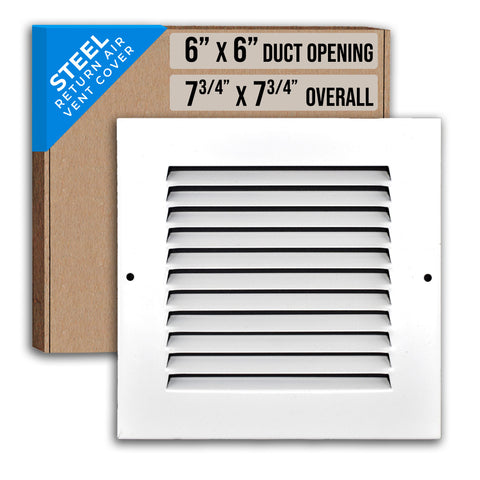 6"x6" White Steel Return Air Grille, High-Airflow HVAC Cold Air Intake for Wall & Ceiling