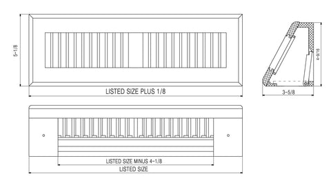 18" Oak Wood Corner Baseboard Register, Adjustable Vent Cover