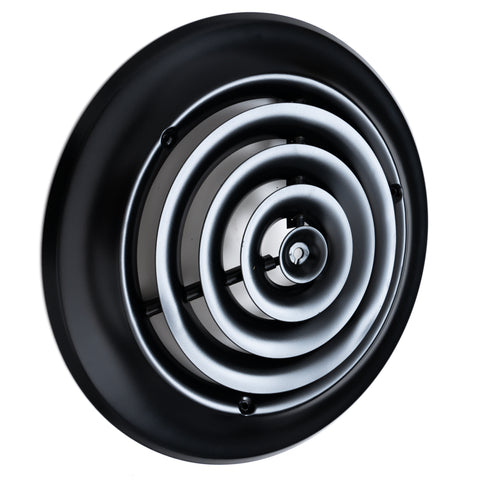8" Black Steel Round Ceiling Diffuser, Supply Vent Cover for Round Neck Air Ducts