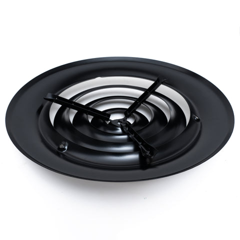 8" Black Steel Round Ceiling Diffuser, Supply Vent Cover for Round Neck Air Ducts