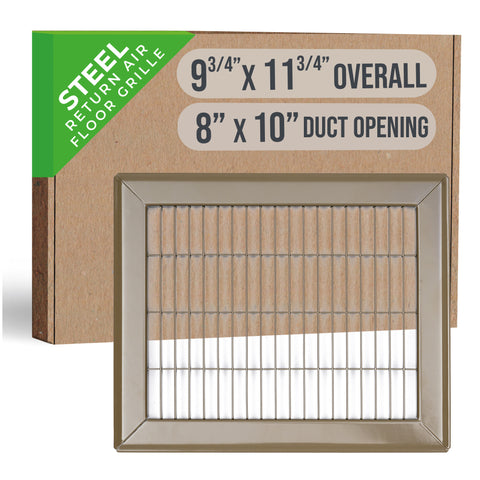 8"x10" Brown Steel Return Air Floor Grille, Walkable Heavy-Duty Fixed-Blade Vent Cover