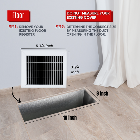 8"x10" White Steel Return Air Floor Grille, Walkable Heavy-Duty Fixed-Blade Vent Cover