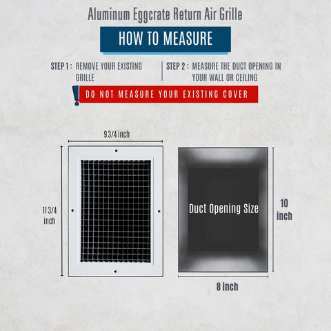 8"x10" White Aluminum Eggcrate Return Air Grille, Low-Noise High-Airflow Rust-Proof Vent Cover