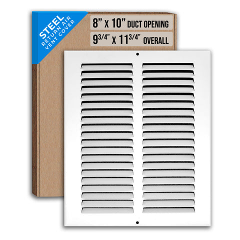 8"x10" White Steel Return Air Grille, High-Airflow HVAC Cold Air Intake for Wall & Ceiling