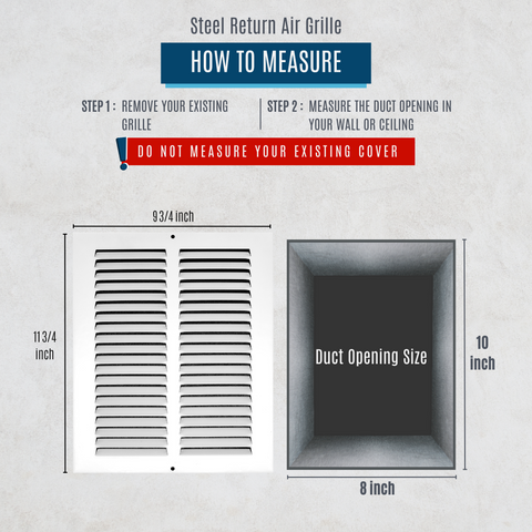 8"x10" White Steel Return Air Grille, High-Airflow HVAC Cold Air Intake for Wall & Ceiling