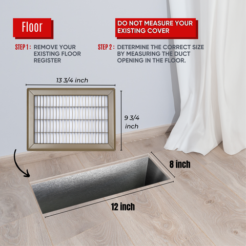8"x12" Brown Steel Return Air Floor Grille, Walkable Heavy-Duty Fixed-Blade Vent Cover