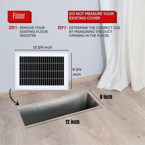8"x12" White Steel Return Air Floor Grille, Walkable Heavy-Duty Fixed-Blade Vent Cover
