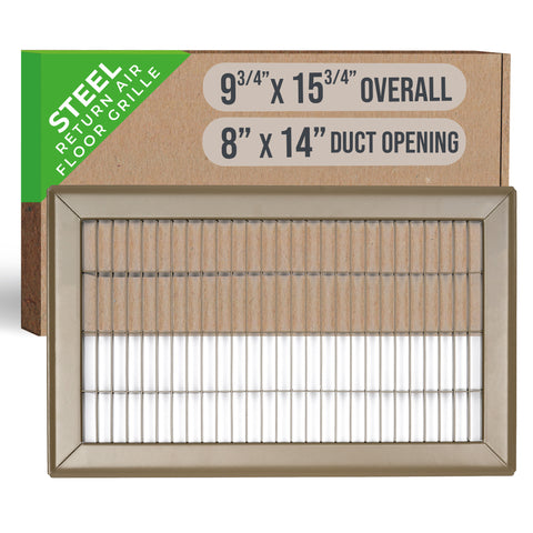8"x14" Brown Steel Return Air Floor Grille, Walkable Heavy-Duty Fixed-Blade Vent Cover