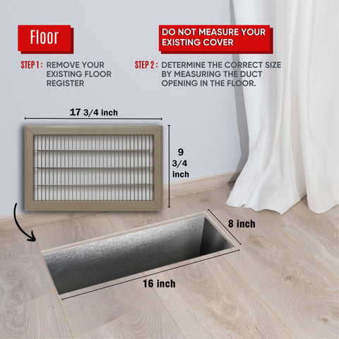 8"x16" Brown Steel Return Air Floor Grille, Walkable Heavy-Duty Fixed-Blade Vent Cover