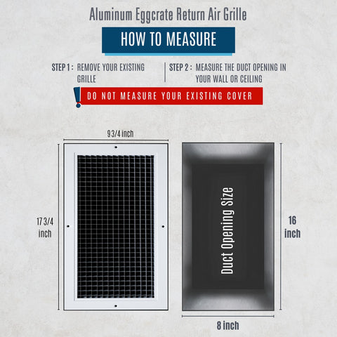 8"x16" White Aluminum Eggcrate Return Air Grille, Low-Noise High-Airflow Rust-Proof Vent Cover