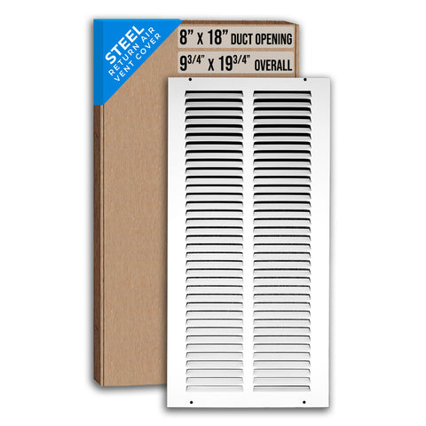 8"x18" White Steel Return Air Grille, High-Airflow HVAC Cold Air Intake for Wall & Ceiling