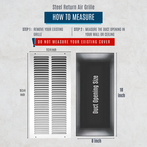 8"x18" White Steel Return Air Grille, High-Airflow HVAC Cold Air Intake for Wall & Ceiling