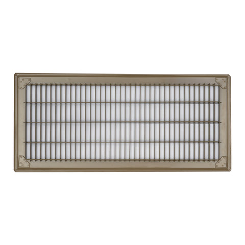 8"x20" Brown Steel Return Air Floor Grille, Walkable Heavy-Duty Fixed-Blade Vent Cover