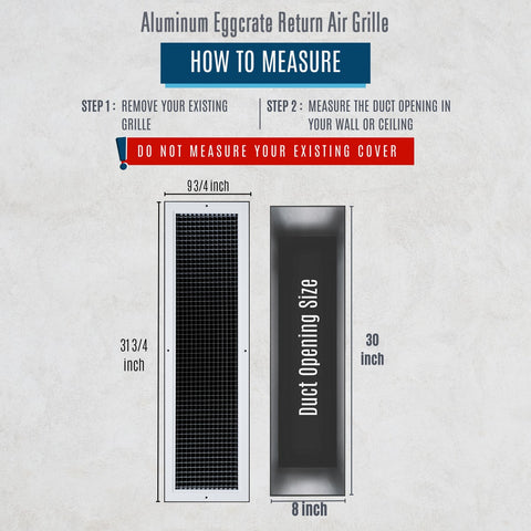 8"x30" White Aluminum Eggcrate Return Air Grille, Low-Noise High-Airflow Rust-Proof Vent Cover