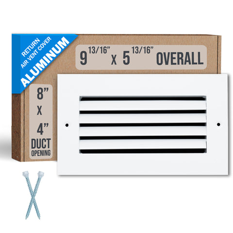 8"x4" White Aluminum Rust-Free Return Air Grille, High-Airflow HVAC Cold Air Intake for Wall & Ceiling