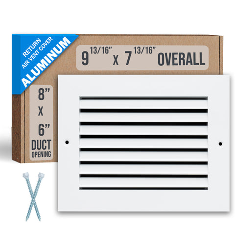 8"x6" White Aluminum Rust-Free Return Air Grille, High-Airflow HVAC Cold Air Intake for Wall & Ceiling