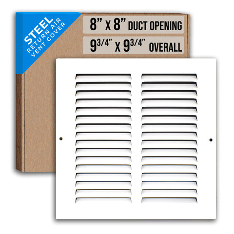 8"x8" White Steel Return Air Grille, High-Airflow HVAC Cold Air Intake for Wall & Ceiling