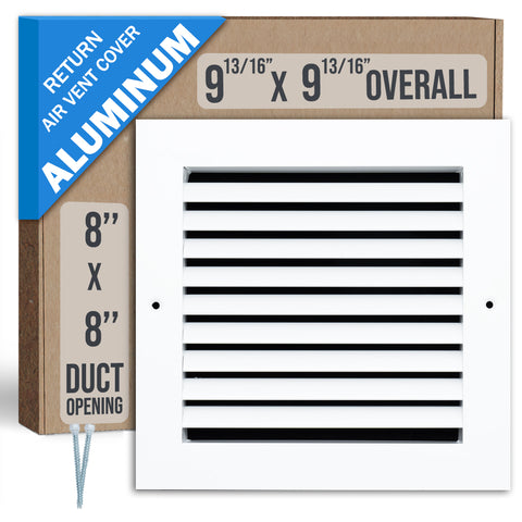 8"x8" White Aluminum Rust-Free Return Air Grille, High-Airflow HVAC Cold Air Intake for Wall & Ceiling