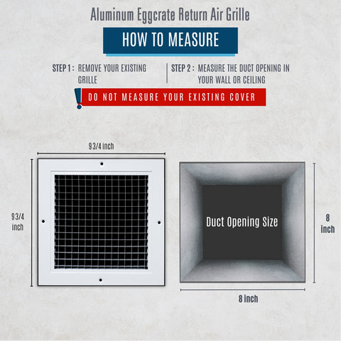 8"x8" White Aluminum Eggcrate Return Air Grille, Low-Noise High-Airflow Rust-Proof Vent Cover