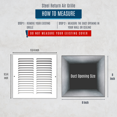 8"x8" White Steel Return Air Grille, High-Airflow HVAC Cold Air Intake for Wall & Ceiling