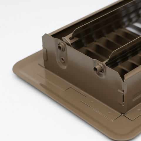 4"x8" Brown Steel Floor Register, Walkable Heavy-Duty Louvered Vent Cover with Damper
