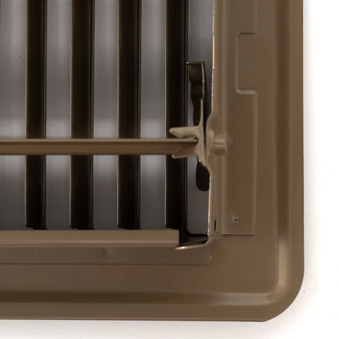 12"x2" Brown Steel Floor Register, Walkable Heavy-Duty Louvered Vent Cover with Damper