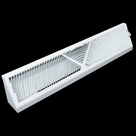 24" White Steel Corner Baseboard Register, Round Airflow Adjustable Vent Cover