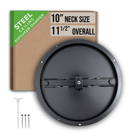 10" Black Steel Butterfly Damper for Round Ceiling Diffuser, Plastic Key Handle