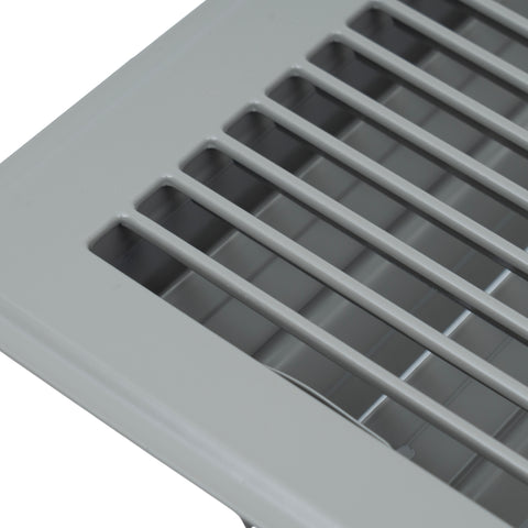 4"x14" Gray Steel Floor Register, Walkable Heavy-Duty Louvered Vent Cover with Damper