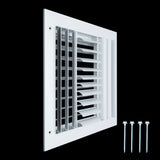 14"x14" 3-Way White Aluminum Adjustable Curved Blade Supply Register, Air Vent Cover with Damper for Sidewall Or Ceiling