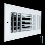 10"x4" 3-Way White Aluminum Adjustable Curved Blade Supply Register, Air Vent Cover with Damper for Sidewall Or Ceiling