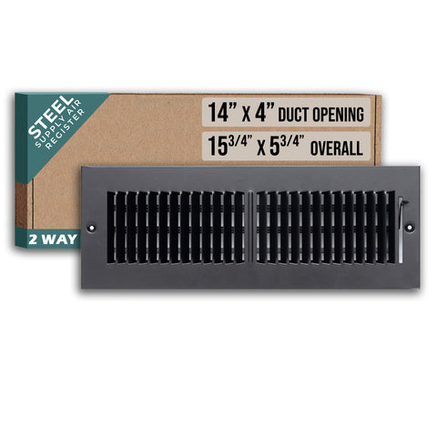 14"x4" 2-Way Black Steel Air Supply Diffuser, Directional Register Vent Cover for Sidewall Or Ceiling