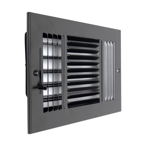 10"x6" 3-Way Black Steel Air Supply Diffuser, Directional Register Vent Cover for Sidewall Or Ceiling