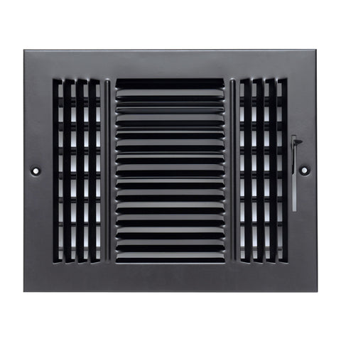 10"x8" 3-Way Black Steel Air Supply Diffuser, Directional Register Vent Cover for Sidewall Or Ceiling