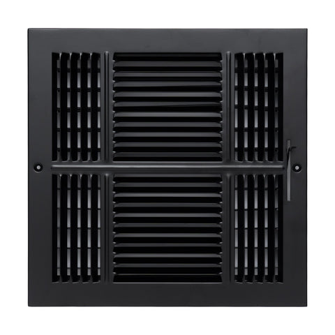12"x12" 3-Way Black Steel Air Supply Diffuser, Directional Register Vent Cover for Sidewall Or Ceiling