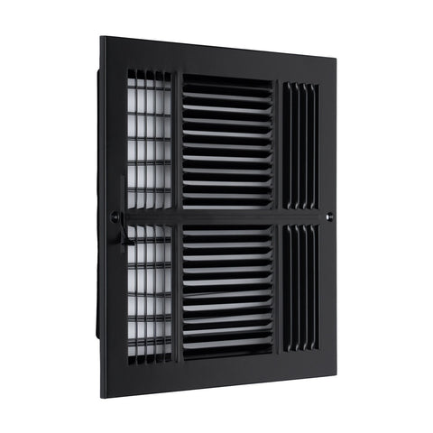 12"x12" 3-Way Black Steel Air Supply Diffuser, Directional Register Vent Cover for Sidewall Or Ceiling