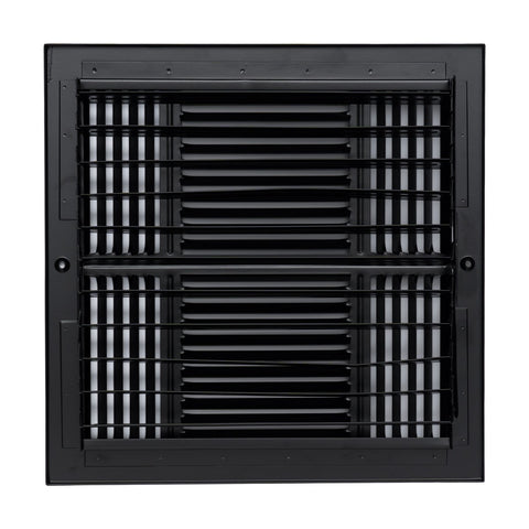 12"x12" 3-Way Black Steel Air Supply Diffuser, Directional Register Vent Cover for Sidewall Or Ceiling