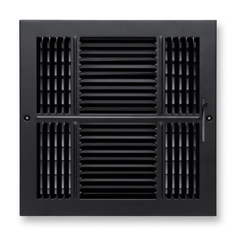 12"x12" 3-Way Black Steel Air Supply Diffuser, Directional Register Vent Cover for Sidewall Or Ceiling