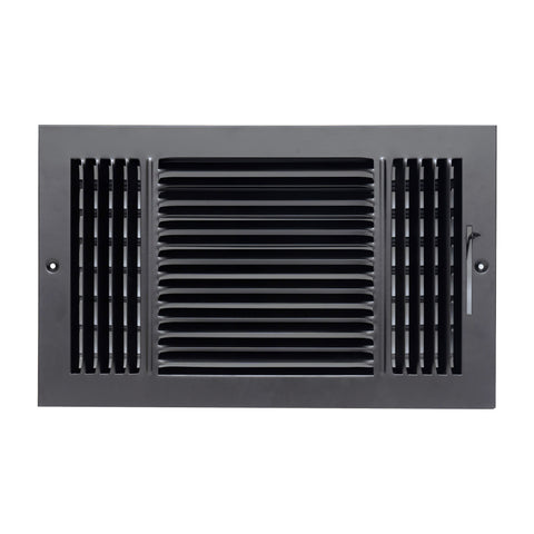 14"x8" 3-Way Black Steel Air Supply Diffuser, Directional Register Vent Cover for Sidewall Or Ceiling