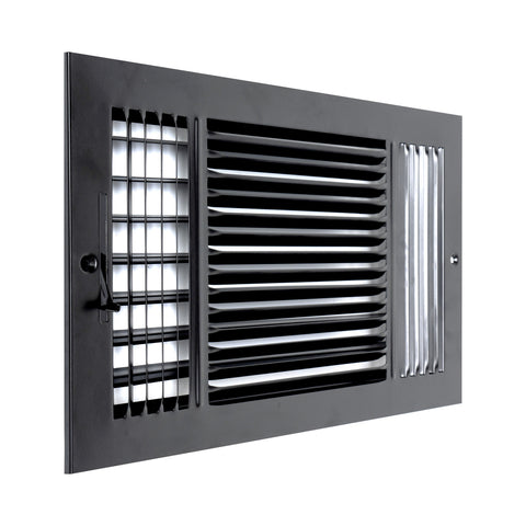 14"x8" 3-Way Black Steel Air Supply Diffuser, Directional Register Vent Cover for Sidewall Or Ceiling