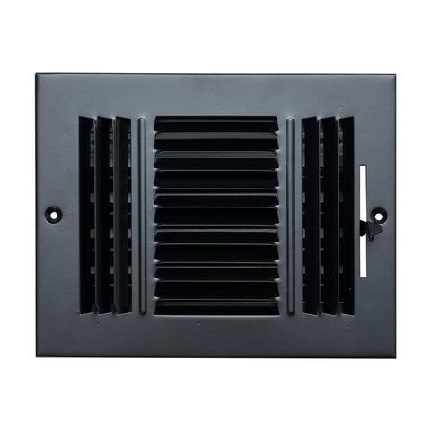 8"x6" 3-Way Black Steel Air Supply Diffuser, Directional Register Vent Cover for Sidewall Or Ceiling