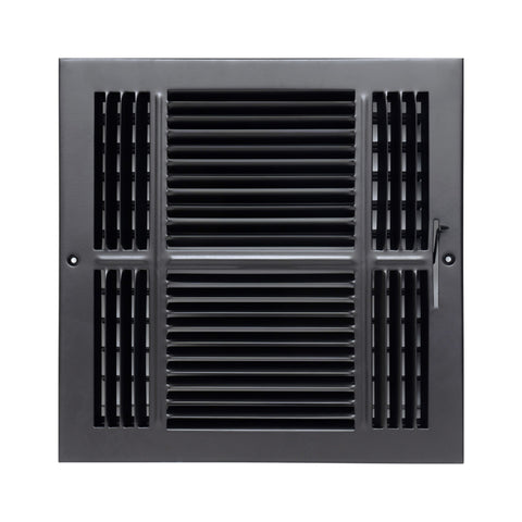 12"x12" 4-Way Black Steel Air Supply Diffuser, Directional Register Vent Cover for Sidewall Or Ceiling