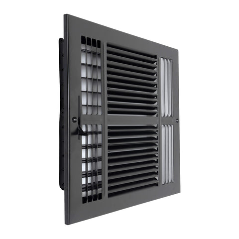 12"x12" 4-Way Black Steel Air Supply Diffuser, Directional Register Vent Cover for Sidewall Or Ceiling