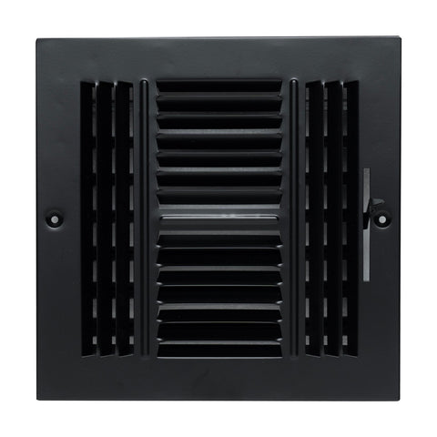 8"x8" 4-Way Black Steel Air Supply Diffuser, Directional Register Vent Cover for Sidewall Or Ceiling