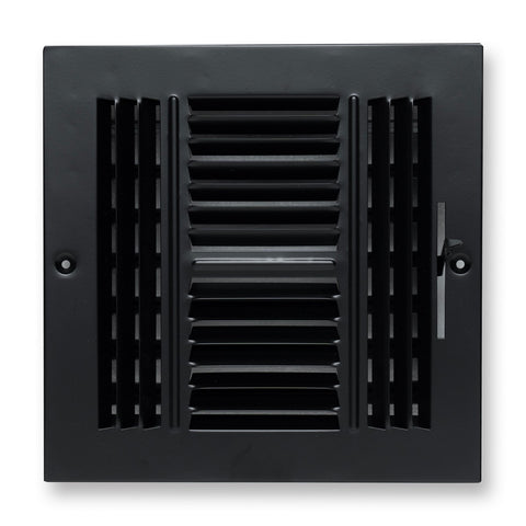 8"x8" 4-Way Black Steel Air Supply Diffuser, Directional Register Vent Cover for Sidewall Or Ceiling