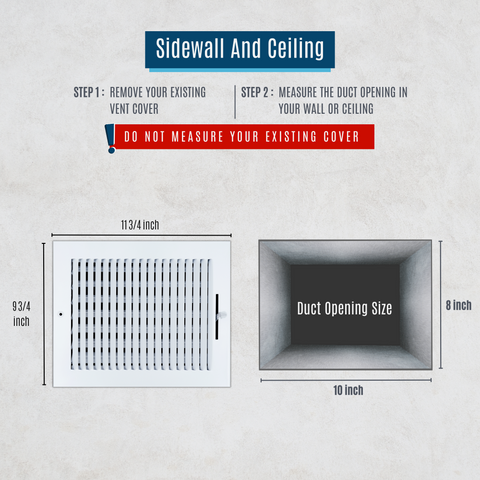 10"x8" 1-Way White Steel Air Supply Diffuser, Directional Register Vent Cover for Sidewall Or Ceiling